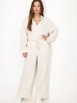 Outlet La Modeuse Pantalon large en lin Beige