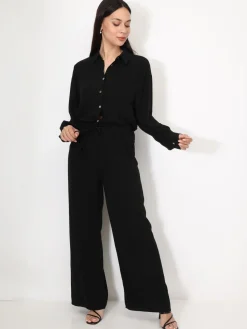 Clearance La Modeuse Pantalon large en lin Noir