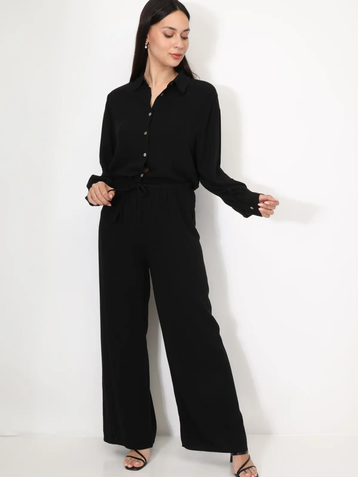 Clearance La Modeuse Pantalon large en lin Noir