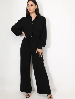 Clearance La Modeuse Pantalon large en lin Noir