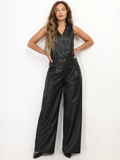 Hot La Modeuse Pantalon large en simili Noir