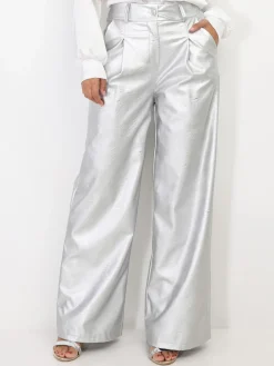 Clearance La Modeuse Pantalon large en simili Grisclair