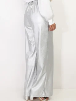 Clearance La Modeuse Pantalon large en simili Grisclair