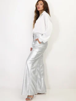 Clearance La Modeuse Pantalon large en simili Grisclair