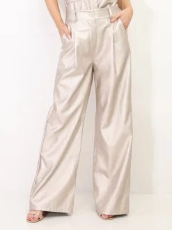 Outlet La Modeuse Pantalon large en simili Beige