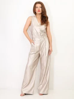 Outlet La Modeuse Pantalon large en simili Beige