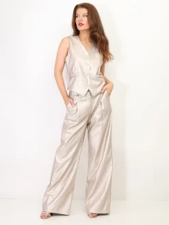 Outlet La Modeuse Pantalon large en simili Beige