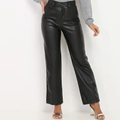 La Modeuse Pantalon large en simili brillant Noir