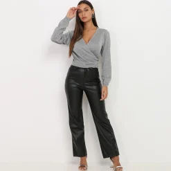 La Modeuse Pantalon large en simili brillant Noir