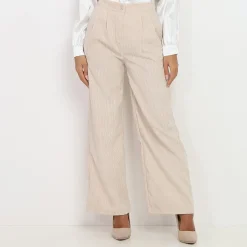 Outlet La Modeuse Pantalon large en velours côtelé Beige