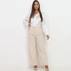 Outlet La Modeuse Pantalon large en velours côtelé Beige