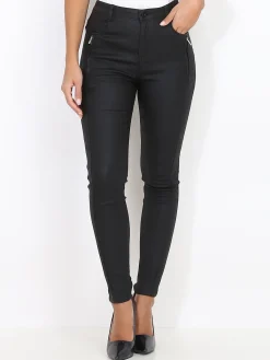 Clearance La Modeuse Pantalon moulant enduit et zippé Noir