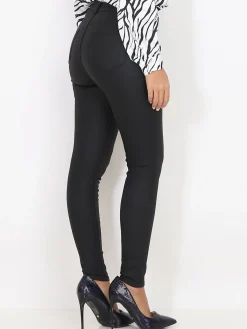 Discount La Modeuse Pantalon moulant et boutonné Noir