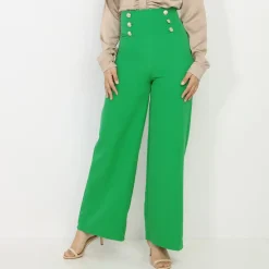New La Modeuse Pantalon palazzo à boutons Vert
