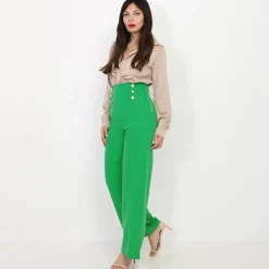 New La Modeuse Pantalon palazzo à boutons Vert