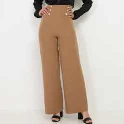 Best La Modeuse Pantalon palazzo à boutons Camel