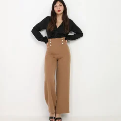 Best La Modeuse Pantalon palazzo à boutons Camel