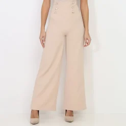 New La Modeuse Pantalon palazzo à boutons Beige