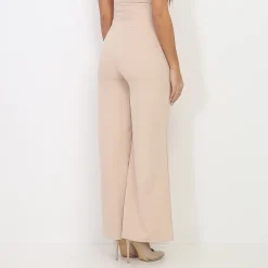 New La Modeuse Pantalon palazzo à boutons Beige