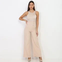 New La Modeuse Pantalon palazzo à boutons Beige