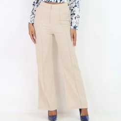 La Modeuse Pantalon palazzo à taille haute Beige