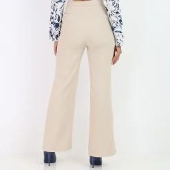 La Modeuse Pantalon palazzo à taille haute Beige