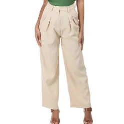 Discount La Modeuse Pantalon palazzo en crêpe taille haute Beige