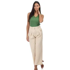 Discount La Modeuse Pantalon palazzo en crêpe taille haute Beige