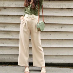 Discount La Modeuse Pantalon palazzo en crêpe taille haute Beige