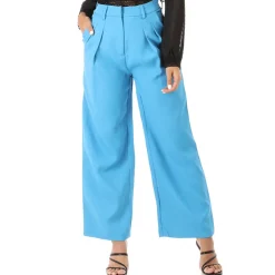 Outlet La Modeuse Pantalon palazzo en crêpe taille haute Bleu