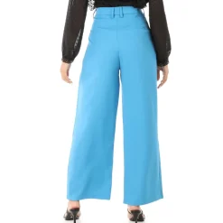 Outlet La Modeuse Pantalon palazzo en crêpe taille haute Bleu