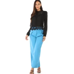 Outlet La Modeuse Pantalon palazzo en crêpe taille haute Bleu