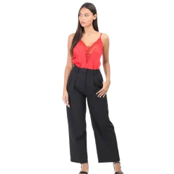 Discount La Modeuse Pantalon palazzo en crêpe taille haute Noir
