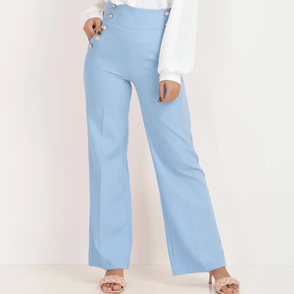 Hot La Modeuse Pantalon palazzo style officier BleuClair