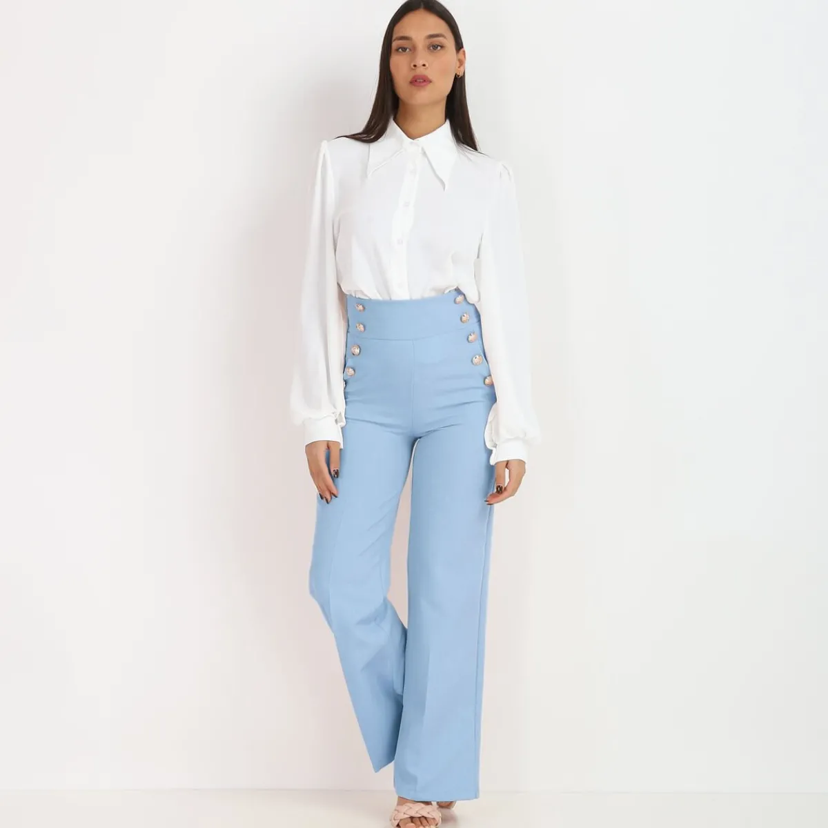 Hot La Modeuse Pantalon palazzo style officier BleuClair