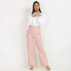 Clearance La Modeuse Pantalon palazzo style officier Rose