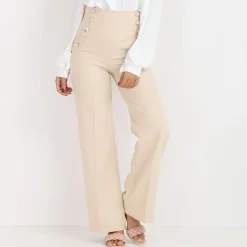 La Modeuse Pantalon palazzo style officier Beige