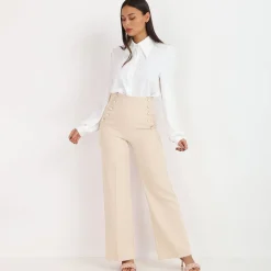 La Modeuse Pantalon palazzo style officier Beige