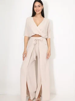 Hot La Modeuse Pantalon portefeuille ajouré Beige