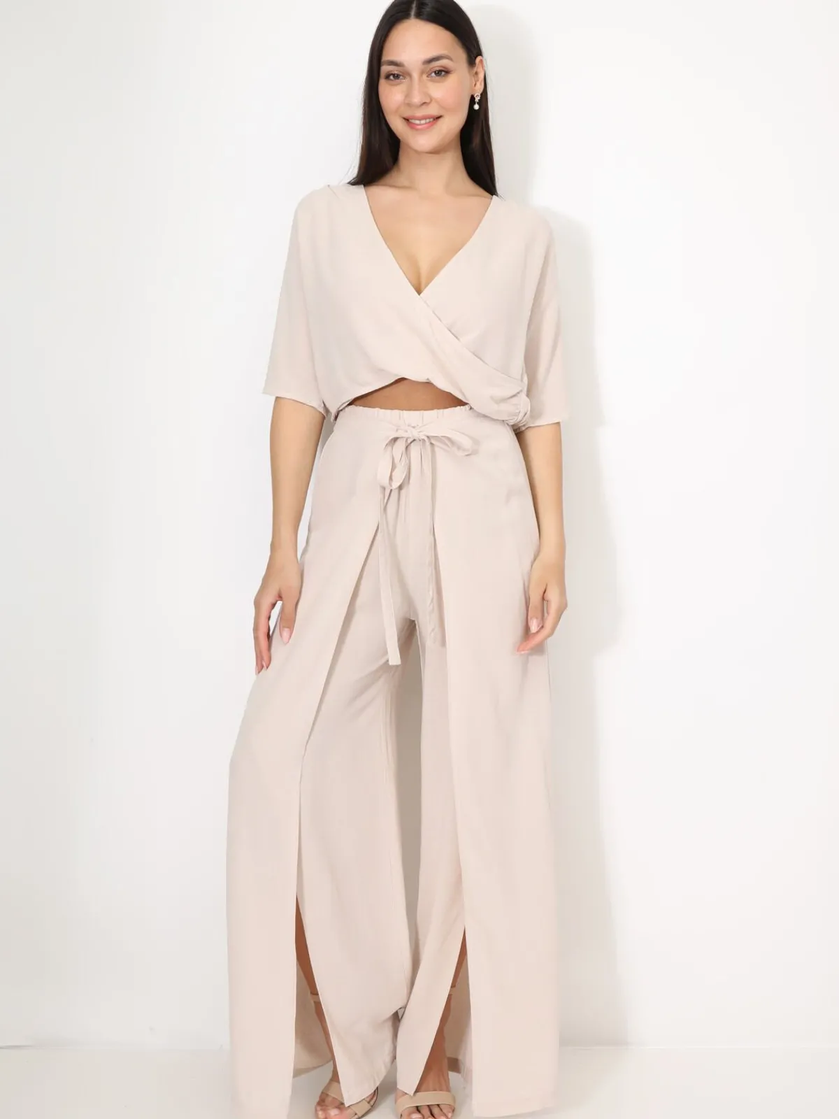 Hot La Modeuse Pantalon portefeuille ajouré Beige