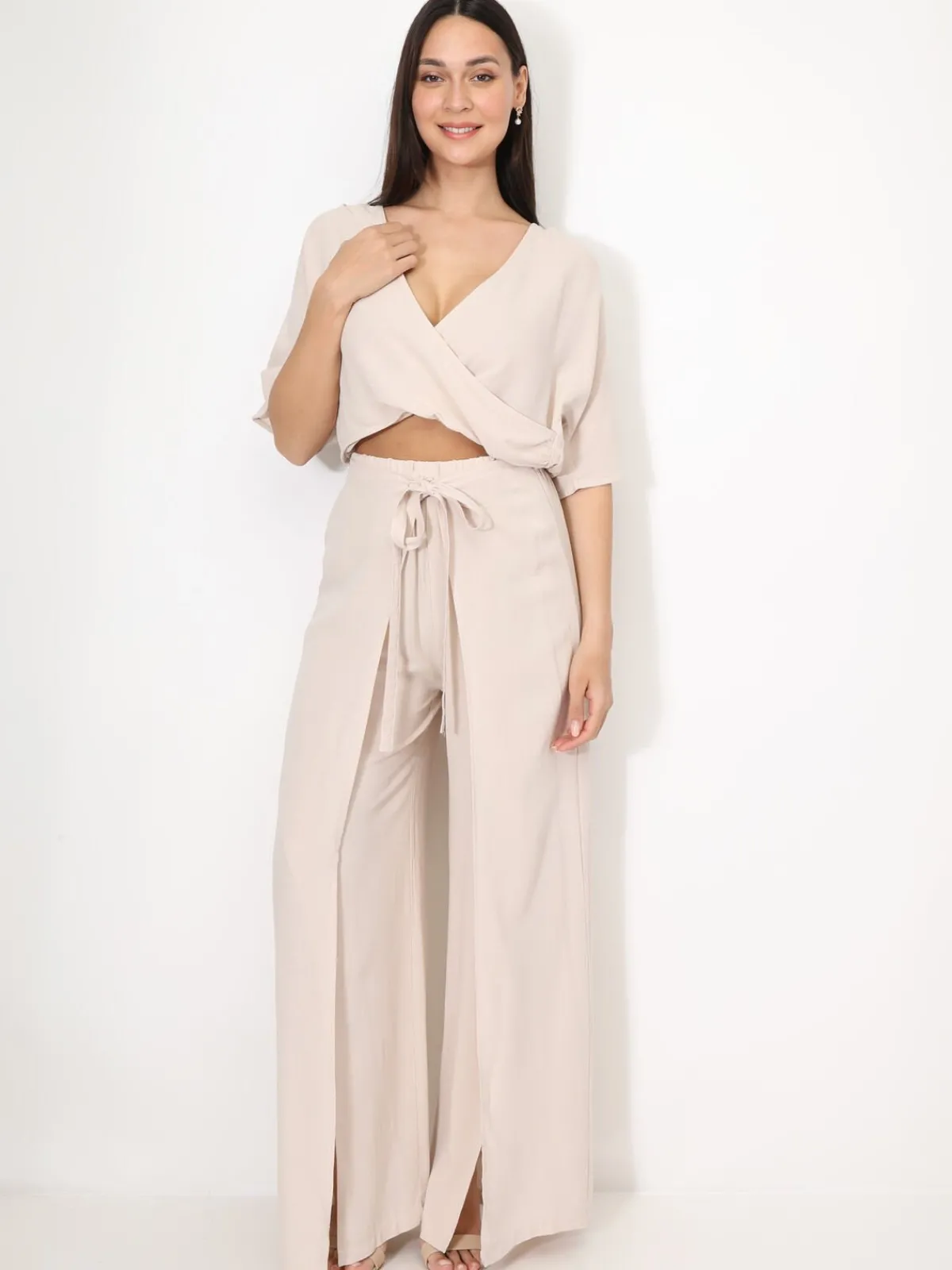 Hot La Modeuse Pantalon portefeuille ajouré Beige