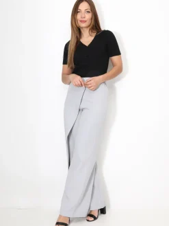 Outlet La Modeuse Pantalon portefeuille ample Grisclair