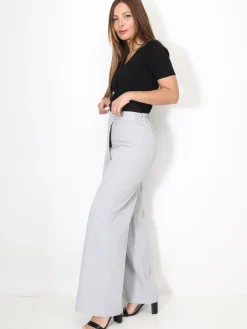 Outlet La Modeuse Pantalon portefeuille ample Grisclair