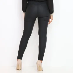 New La Modeuse Pantalon skinny enduit à boutons Noir