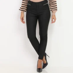 Hot La Modeuse Pantalon skinny enduit à zips Noir