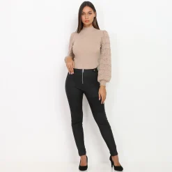 New La Modeuse Pantalon skinny enduit et matelassé Noir