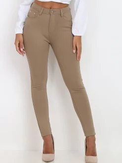 Sale La Modeuse Pantalon skinny et stretch basique Beigefoncé
