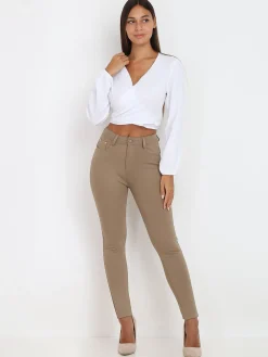 Sale La Modeuse Pantalon skinny et stretch basique Beigefoncé