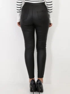 Hot La Modeuse Pantalon skinny taille haute enduit Noir