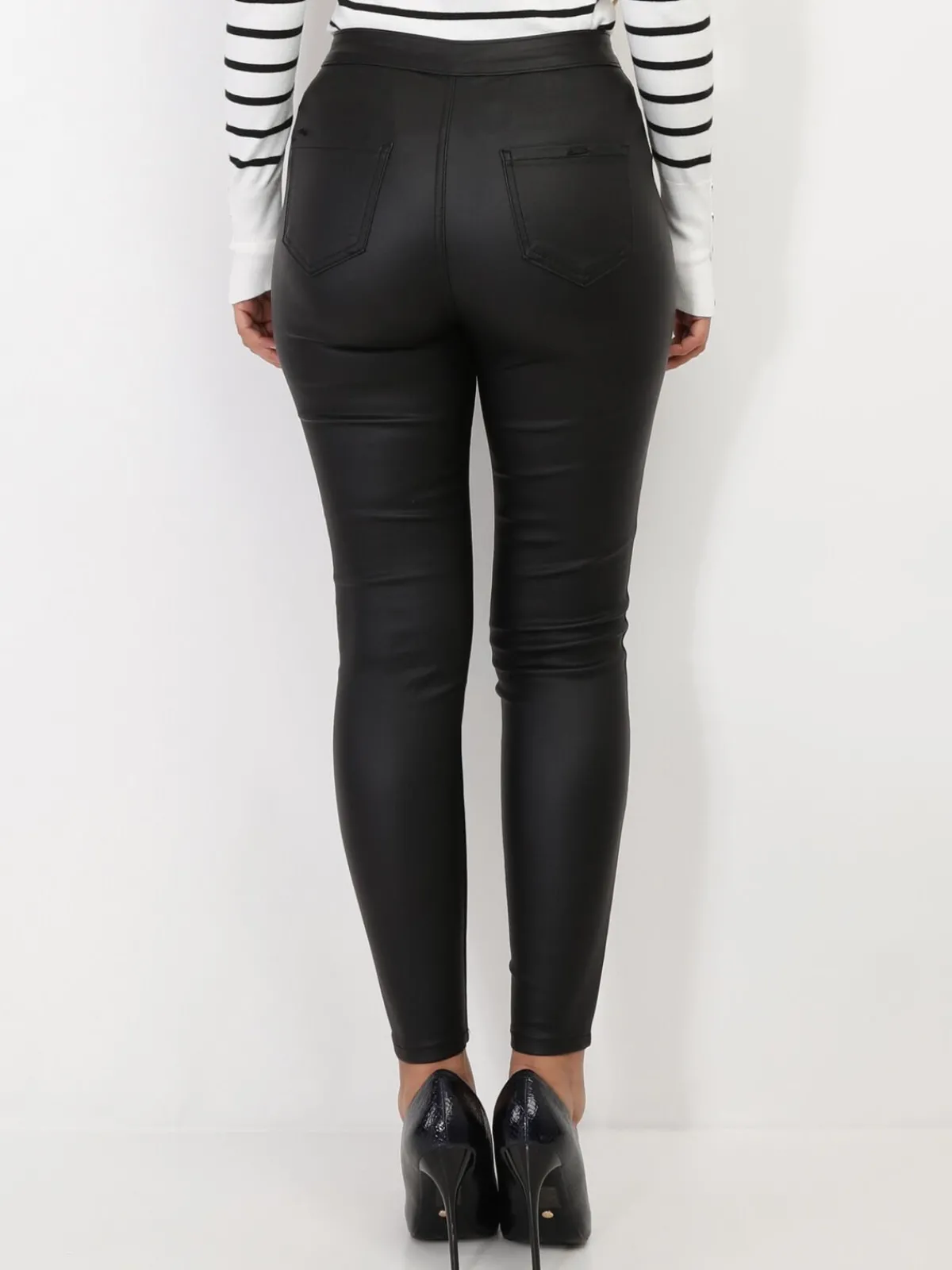 Hot La Modeuse Pantalon skinny taille haute enduit Noir